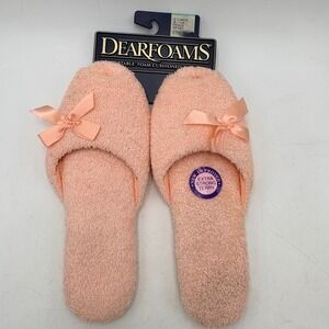 VTG Dearfoams Peach Terry Cloth Slippers Bow Foam Cushioned Washable XL 9.5-10.5